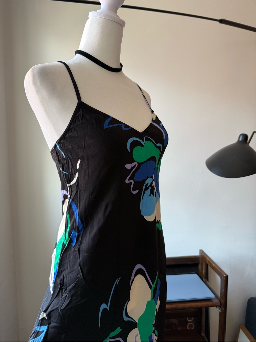 GAP Black Midi Dress with Blue & Green Floral Print - Picture 2 of 5